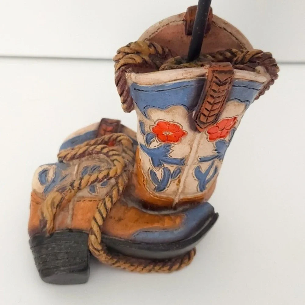 Western Cowboy Boot Resin & Metal Rustic Small Pillar Candle‎ Holder